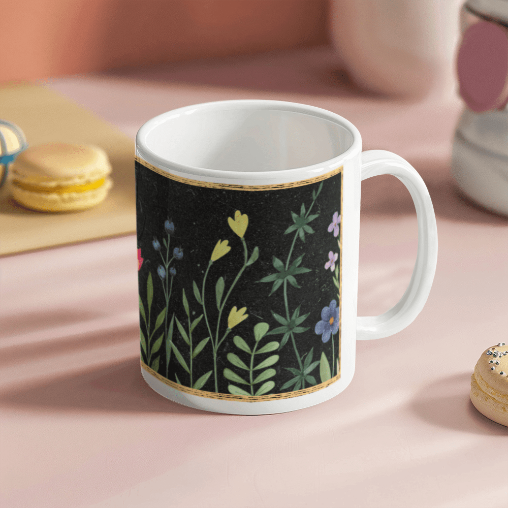 Floral Coffee Mug Retro Vintage Effect Flower Garden Art