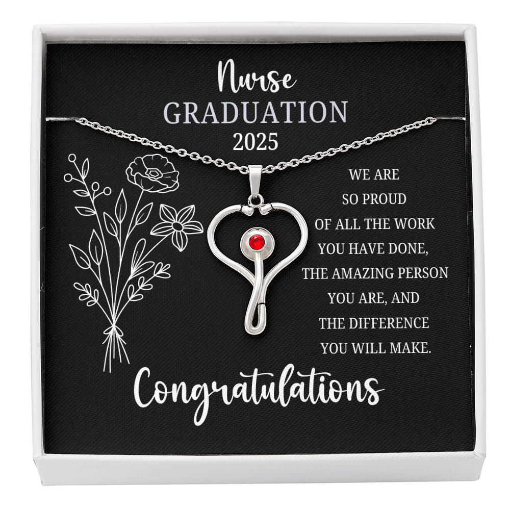 Nurse Graduation Necklace – 2025 Nursing School Gift – Heart Stethoscope Pendant for New Nurse