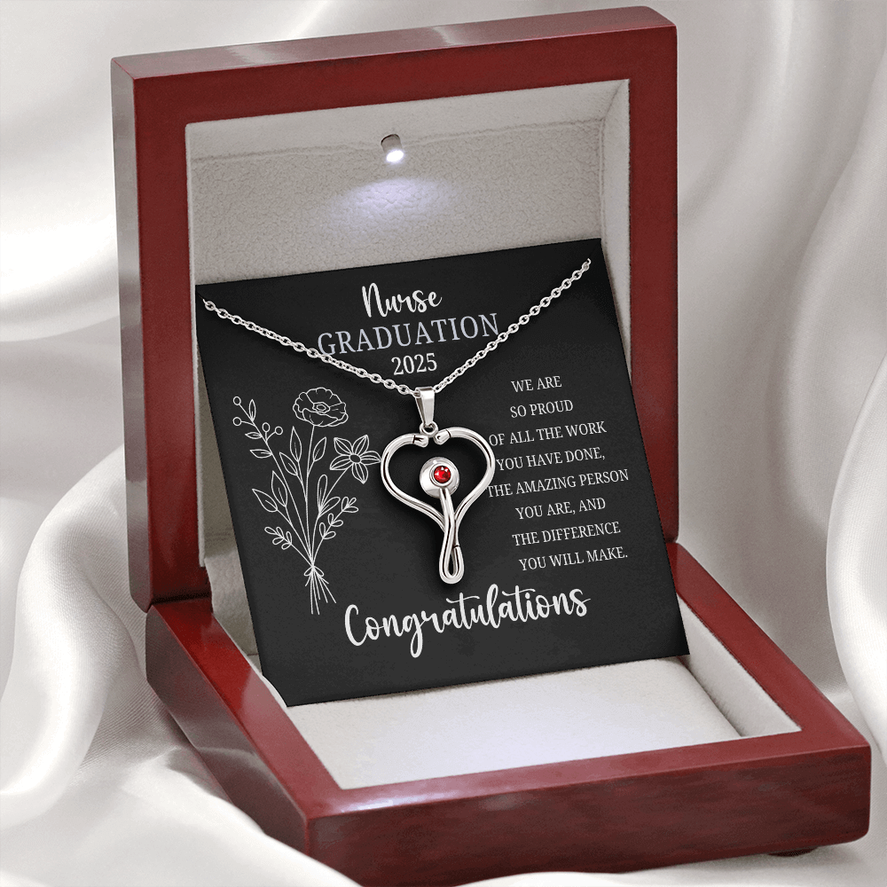 Nurse Graduation Necklace – 2025 Nursing School Gift – Heart Stethoscope Pendant for New Nurse