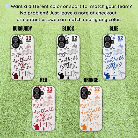 Personalized Football Mom Phone Case, Custom Name & Number, Fits iPhone & Samsung, Team Color Options Available, Free Shipping 🎉