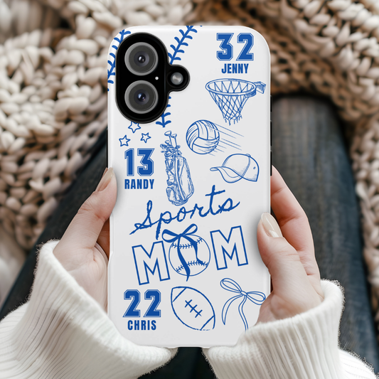 Personalized Sports Mom Phone Case – Custom Name, Number, Color, Sport – Fits iPhone & Samsung – Sport and Team Color Options Available, Free Shipping 🎉