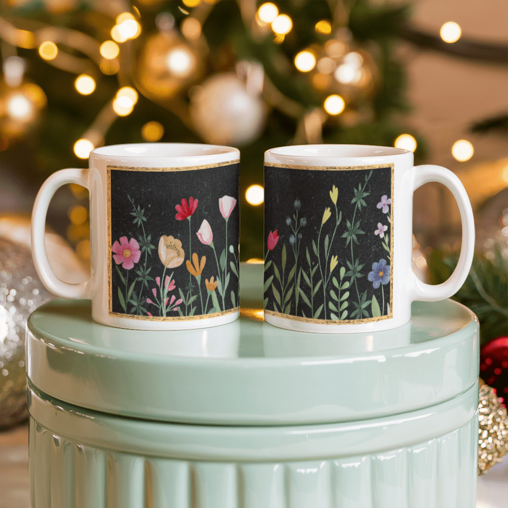 Floral Coffee Mug Retro Vintage Effect Flower Garden Art