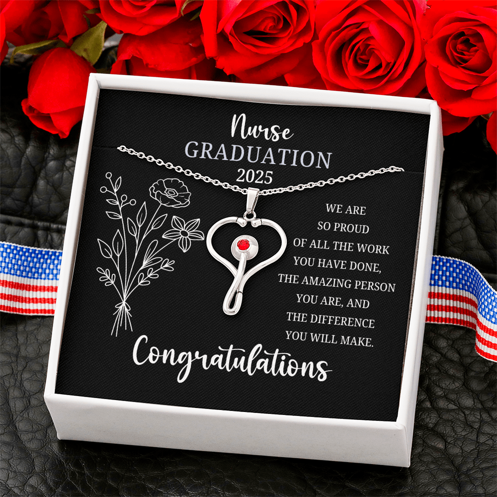 Nurse Graduation Necklace – 2025 Nursing School Gift – Heart Stethoscope Pendant for New Nurse