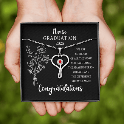Nurse Graduation Necklace – 2025 Nursing School Gift – Heart Stethoscope Pendant for New Nurse