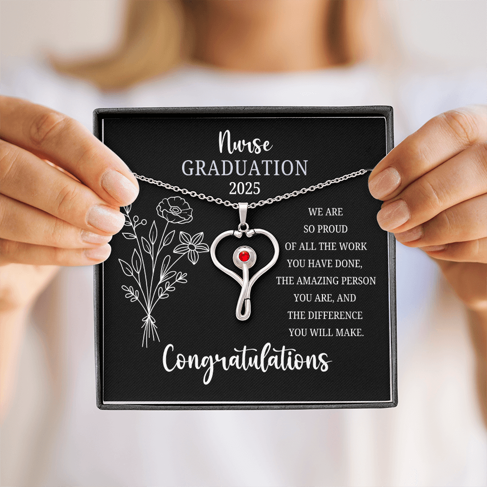 Nurse Graduation Necklace – 2025 Nursing School Gift – Heart Stethoscope Pendant for New Nurse