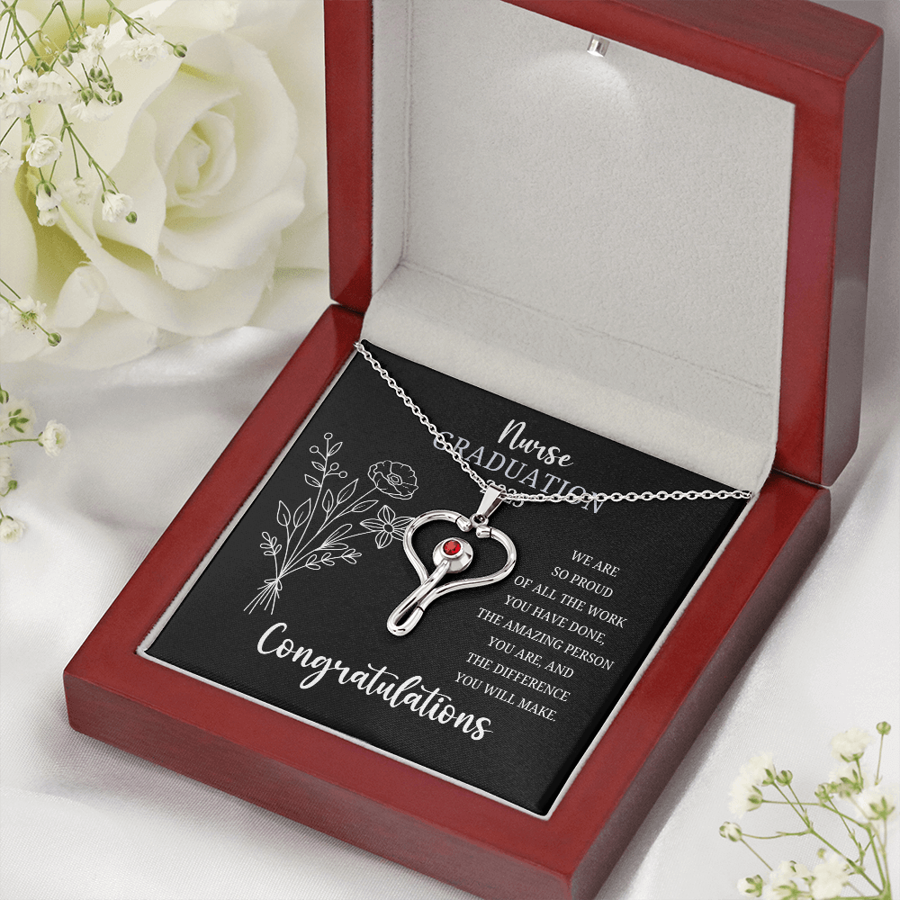 Nurse Graduation Necklace – 2025 Nursing School Gift – Heart Stethoscope Pendant for New Nurse