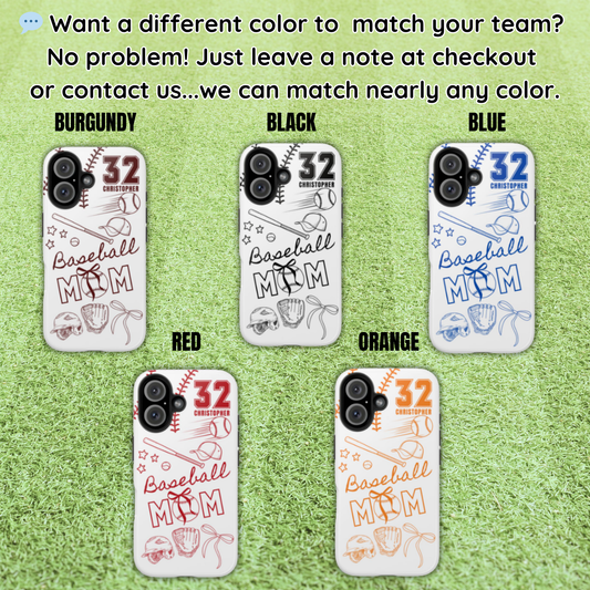 Personalized Baseball Mom Phone Case – Custom Name & Number – Fits iPhone & Samsung – Team Color Options Available, Free Shipping 🎉