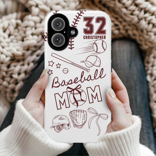 Personalized Baseball Mom Phone Case – Custom Name & Number – Fits iPhone & Samsung – Team Color Options Available, Free Shipping 🎉